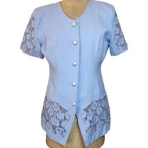 Blue Sheer Lace Detail Blouse Size 10